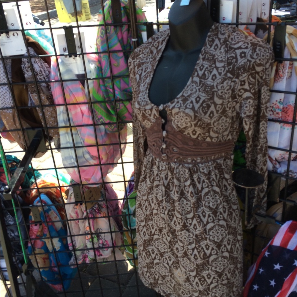 Funky People brown 2-tone dress w/crochet